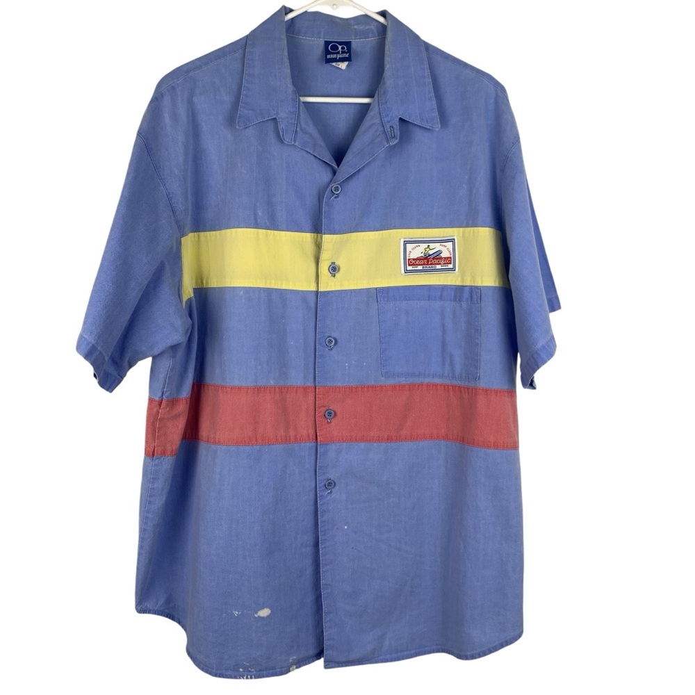 Vintage 1980s OP Ocean Pacific Montabert 2 Surfwear Striped Button Up Shirt